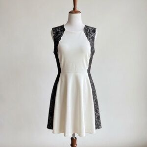 Bebe White Fit & Flare Dress with Black Lace Side Panels - XL